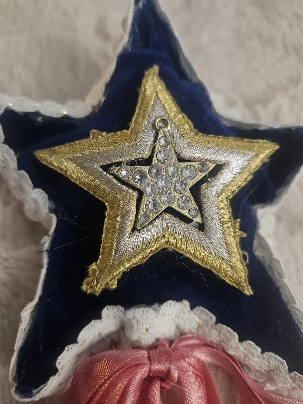 Decorative Star Pillow Wand with Gold Embroidery and Crystal Accent - Navy Blue